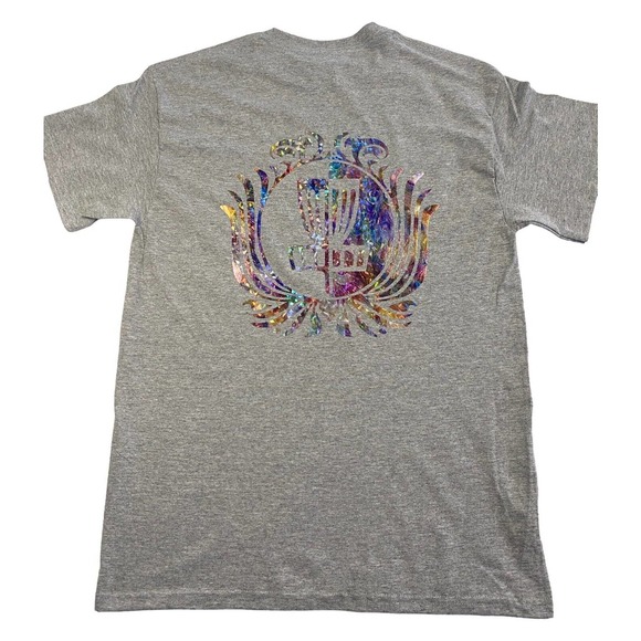 Disc Golf Shirt RAINBOW HOLOGRAPHIC Basket Logo Graphic T-Shirt M GREY - Picture 1 of 11